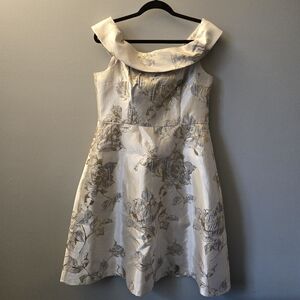 Calvin Klein Women's Off Shoulder Metallic Floral Dress